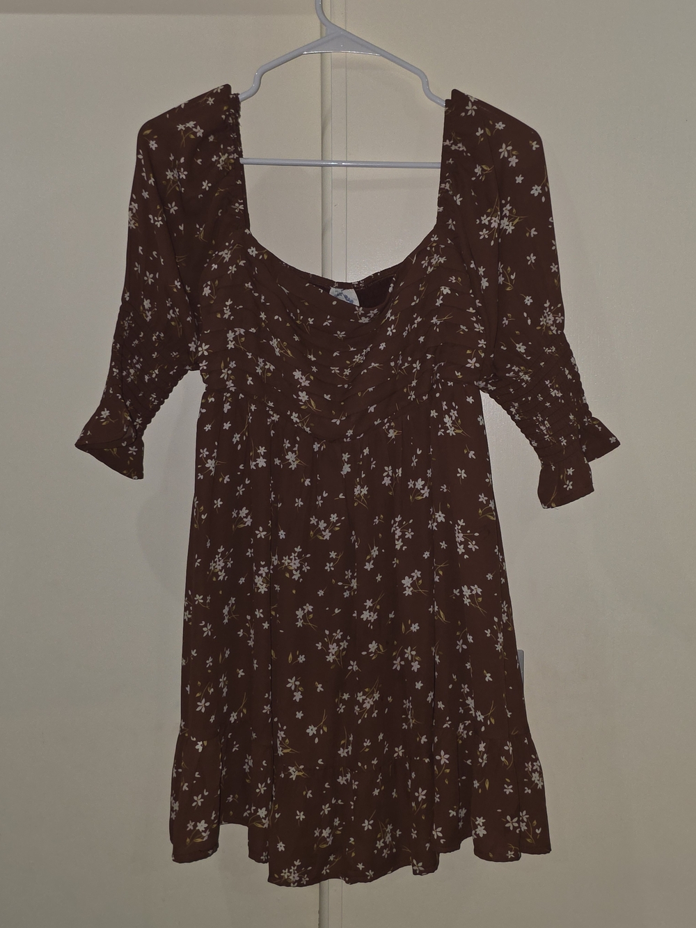 Francesca's Collections Brown Floral Square-Neck Mini Dress